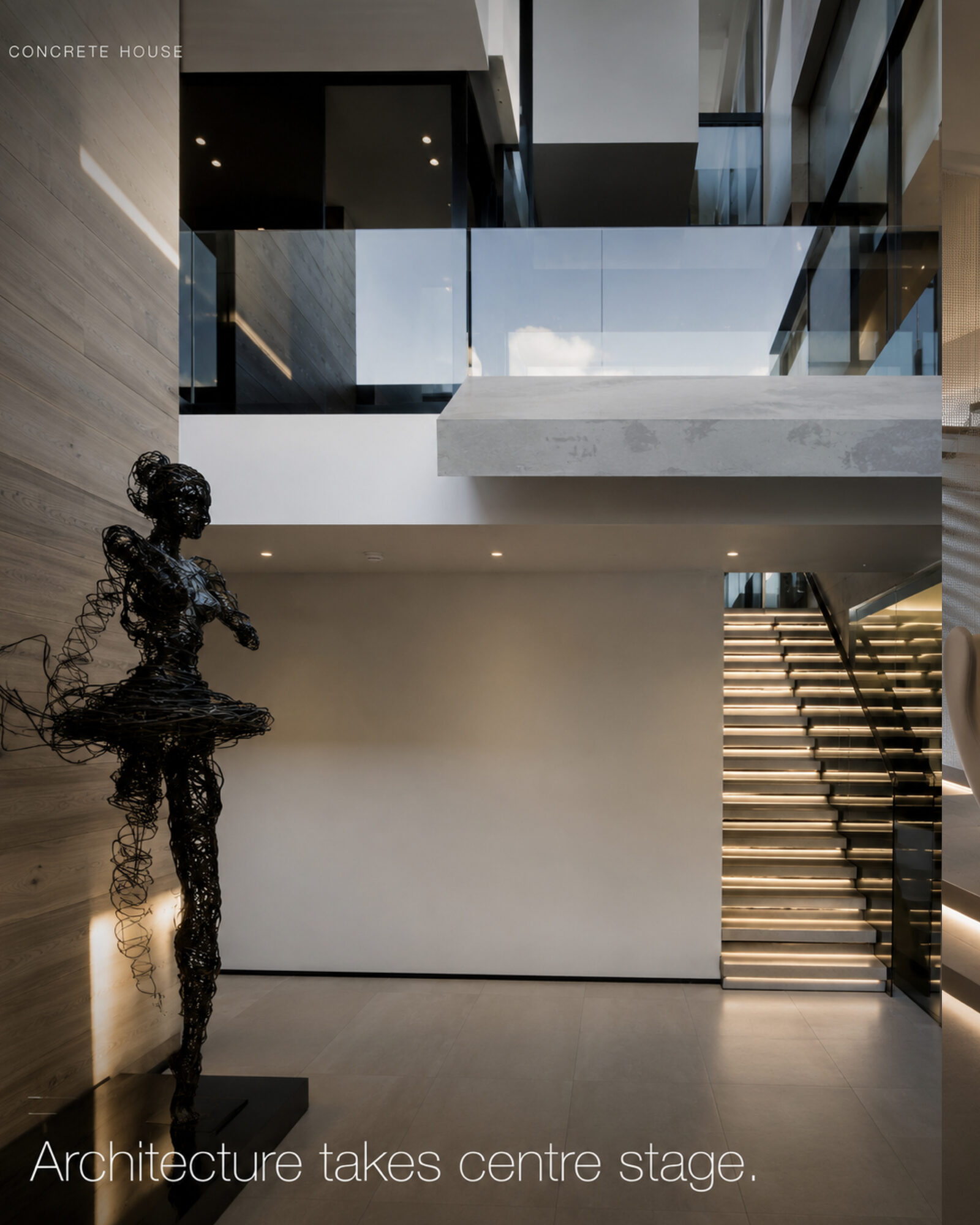 Feature and architectural lighting in a modern concrete house, designed by Streamlight