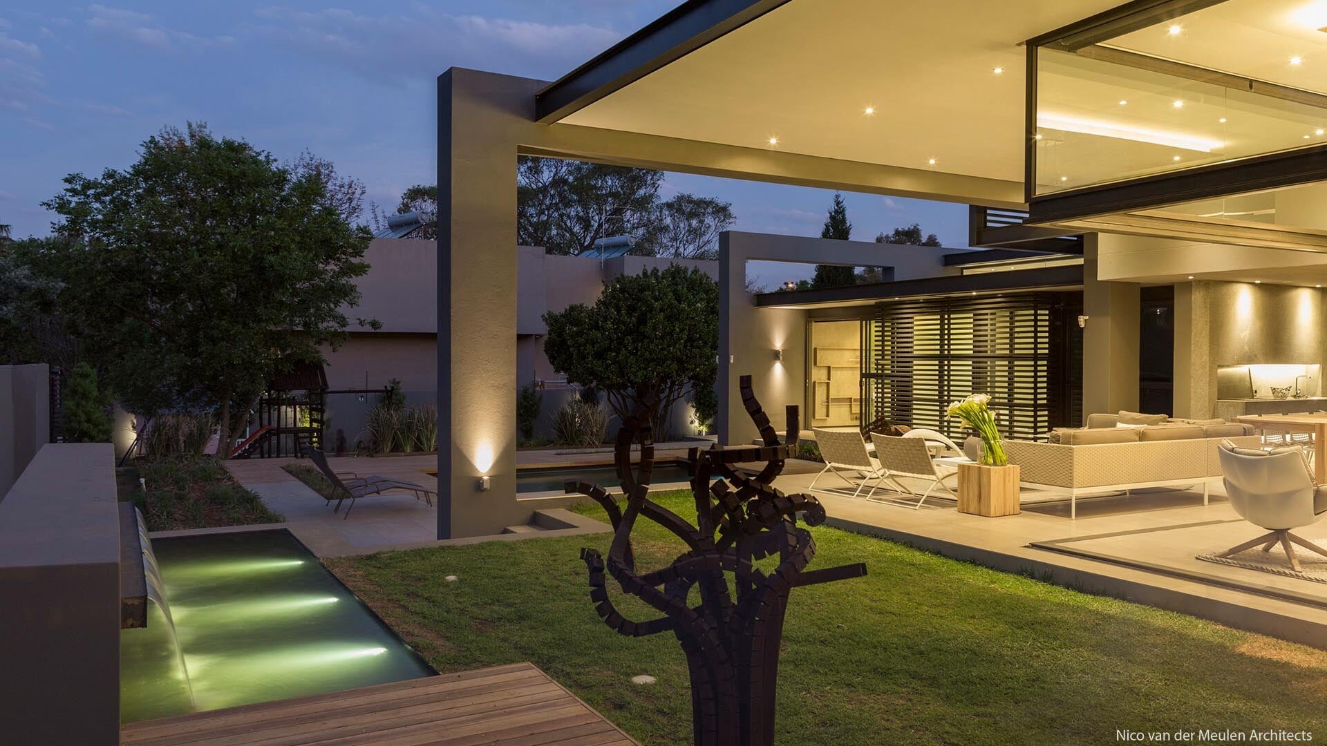 Exterior patio and pool lighting design for a corporate and residential project in Sandton